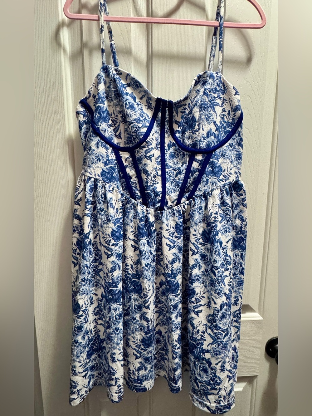 Blue & White Floral caged Spaghetti Strap Sundress